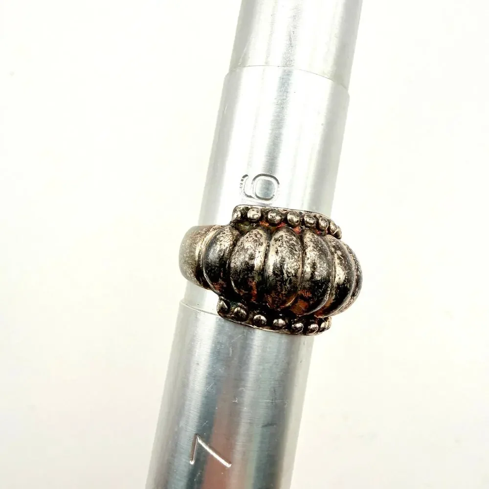 Vintage Sterling Silver Ring Size 6 Women's Domed Scalloped Beaded Artisan Boho